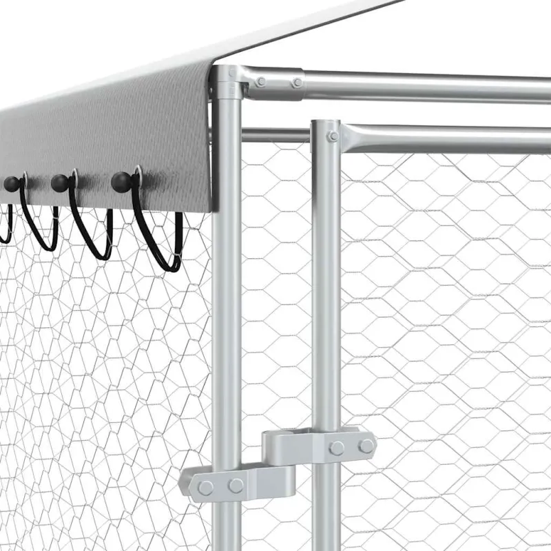 Lauko voljeras šunims su stogu, sidabrinis, 3x6x2,5m, plienas