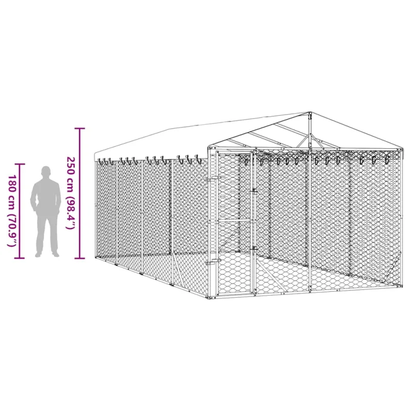 Lauko voljeras šunims su stogu, sidabrinis, 3x6x2,5m, plienas