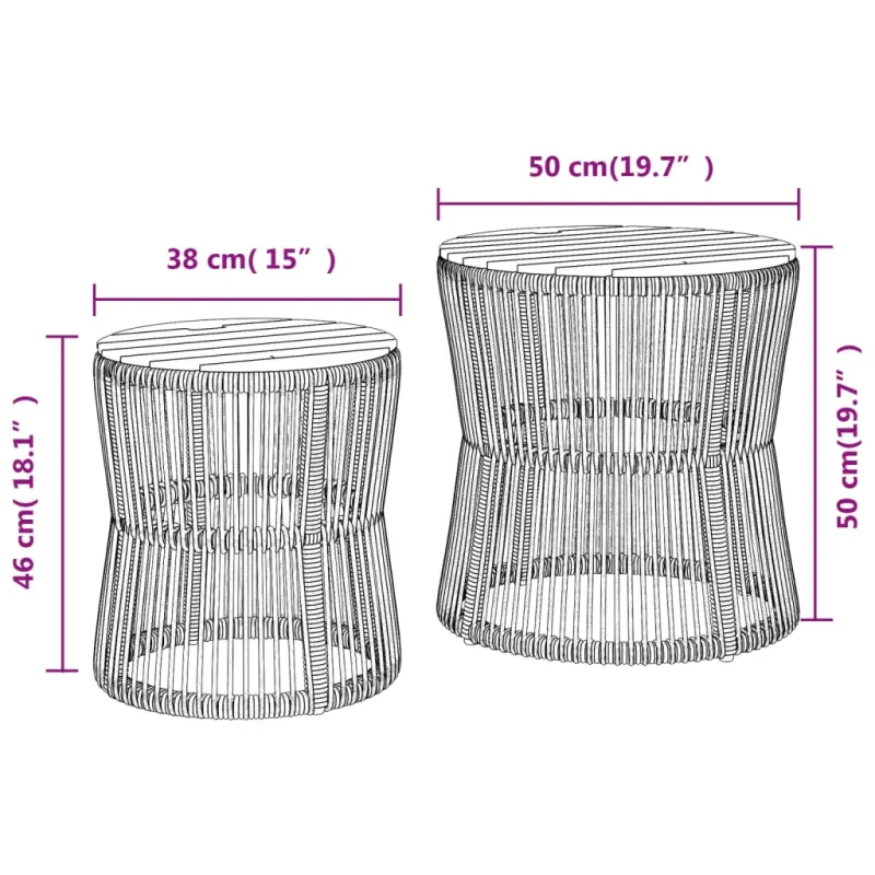 Sivupöydät puutarhaan, 2 kpl, harmaat, polyrattaniitti