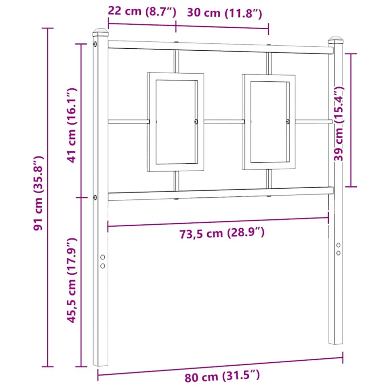 Metalinis keičiamas galvūgalis, baltos spalvos, 75 cm