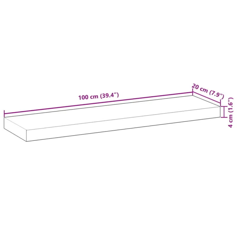 Pakabinamos lentynos, 3 vnt., 100x20x4 cm, aliejumi dažyta akacijos masyvo mediena