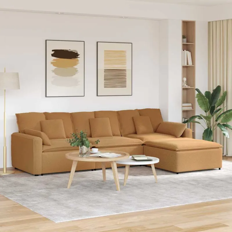 Modulinė sofa su pakoja ir pagalvėlėmis, smėlio spalvos