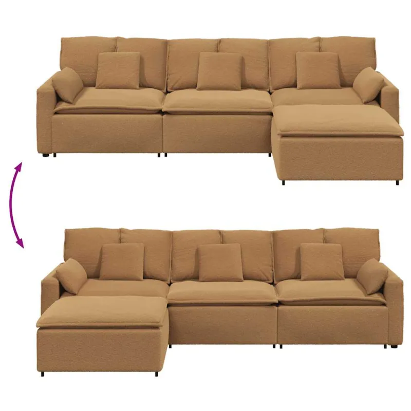 Modulinė sofa su pakoja ir pagalvėlėmis, smėlio spalvos