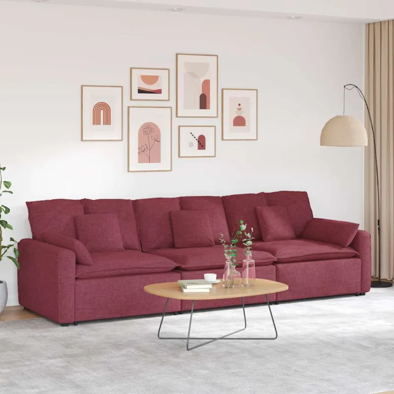 Modulinė sofa su pagalvėlėmis, vyno raudonumo