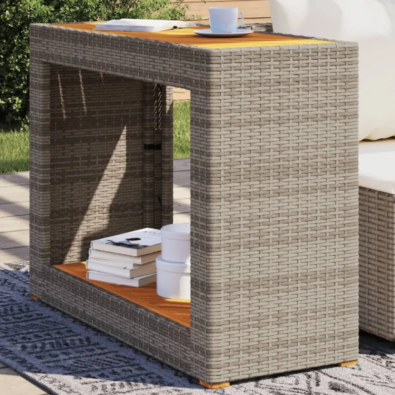 Pöytä puupintaisella, harmaa, 100x40x75cm, polyrattana
