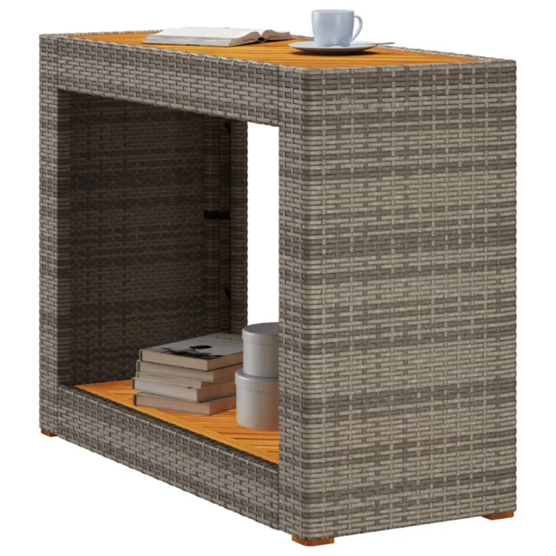 Pöytä puupintaisella, harmaa, 100x40x75cm, polyrattana