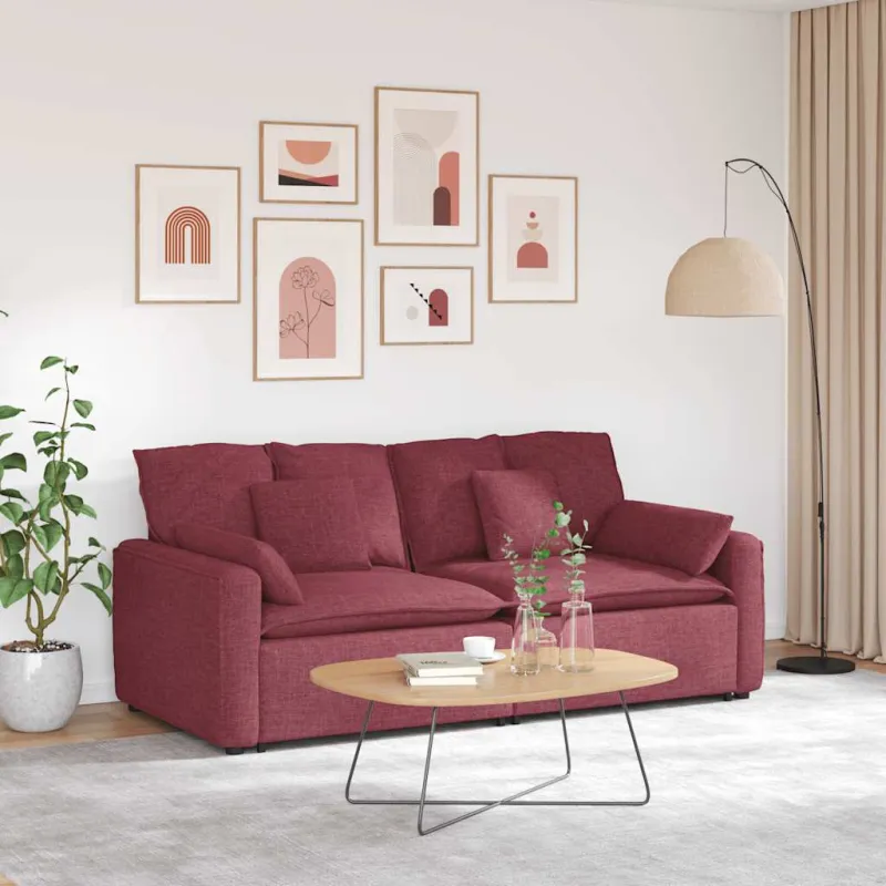 Modulinė sofa su pagalvėlėmis, vyno raudonumo
