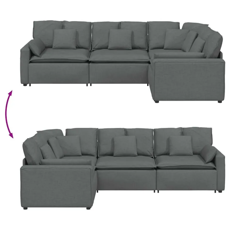 Modulinė sofa su pagalvėlėmis, audinys, tamsiai pilka