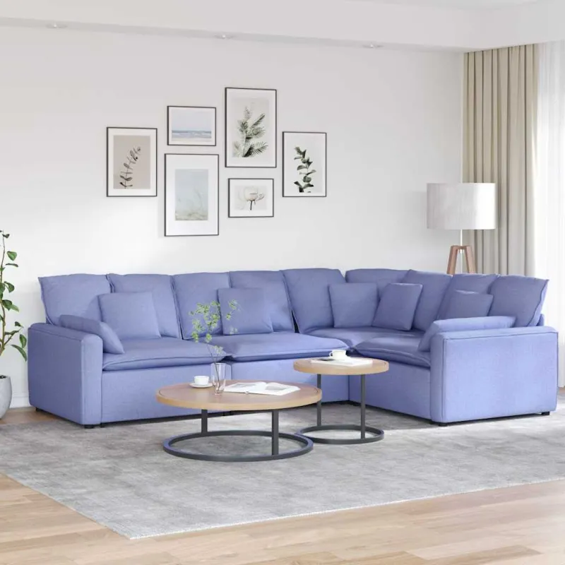 Modulinė sofa su pagalvėlėmis, audinys, džinso mėlyna