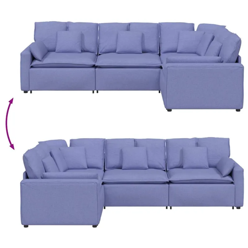 Modulinė sofa su pagalvėlėmis, audinys, džinso mėlyna