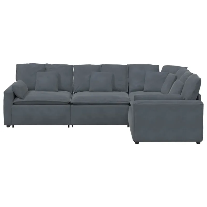Modulinė sofa su pagalvėlėmis, aksominė, tamsiai pilka