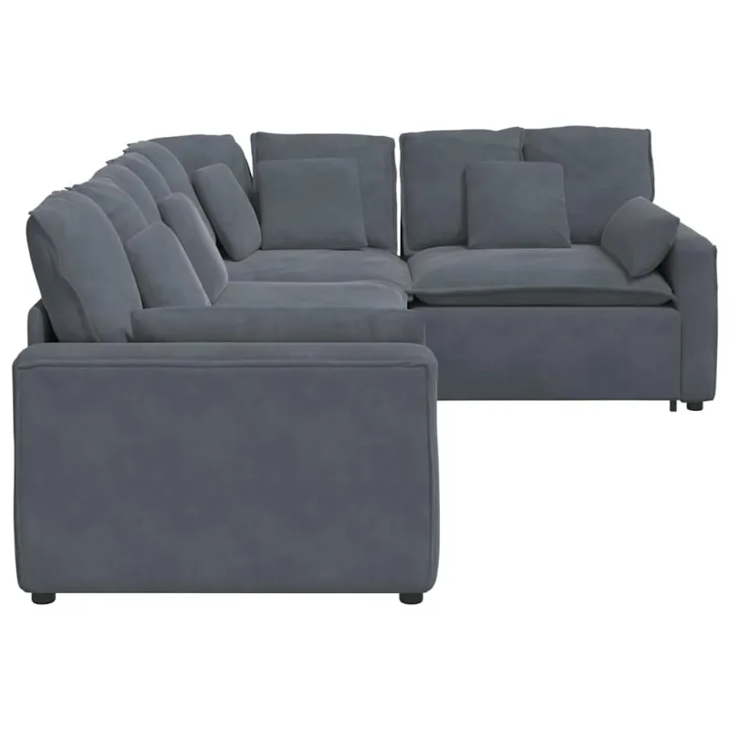 Modulinė sofa su pagalvėlėmis, aksominė, tamsiai pilka