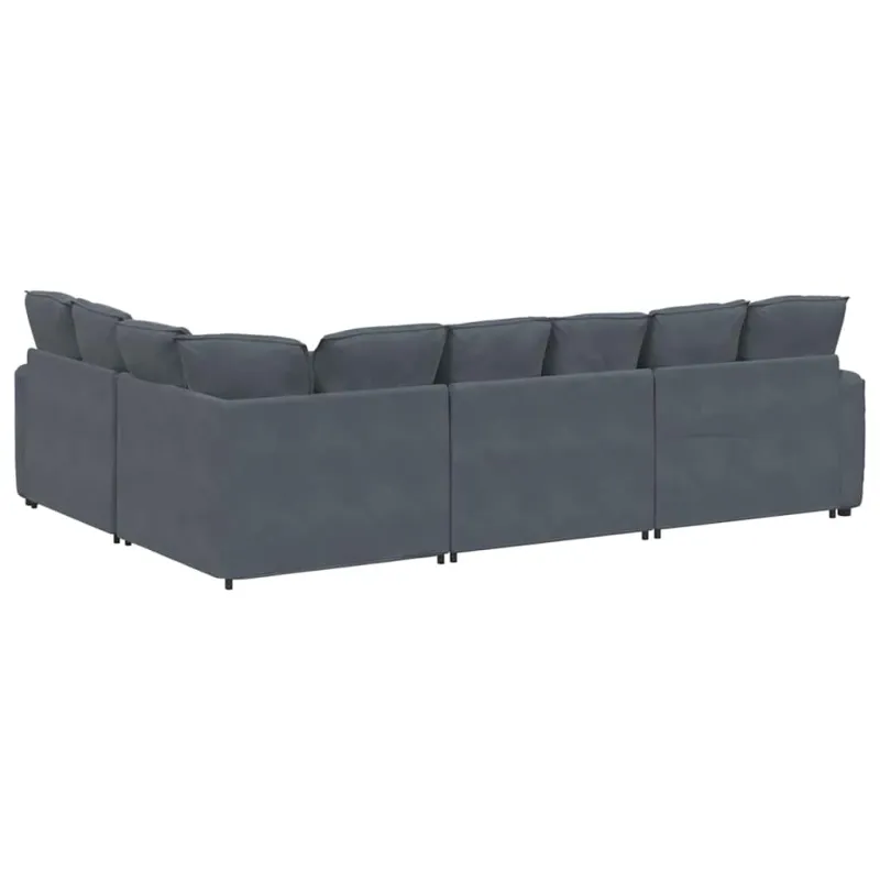 Modulinė sofa su pagalvėlėmis, aksominė, tamsiai pilka