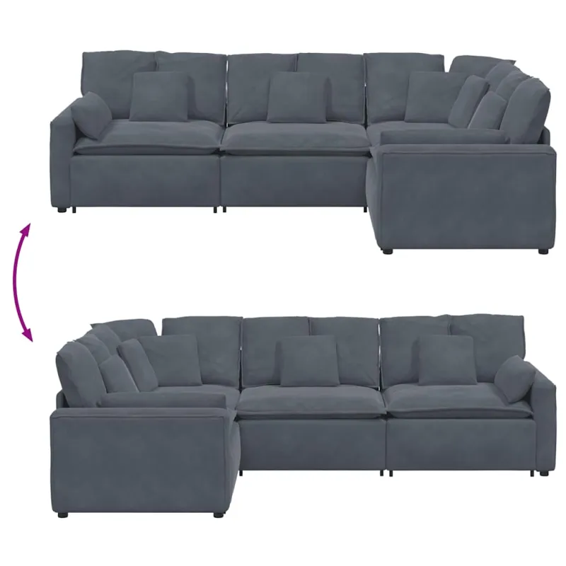 Modulinė sofa su pagalvėlėmis, aksominė, tamsiai pilka