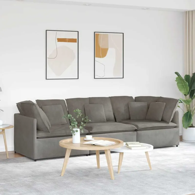 Modulinė sofa su pagalvėlėmis, šviesiai pilka, velvetas, audinys