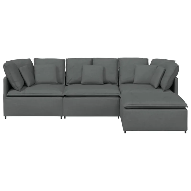 Modulinė sofa su pakoja ir pagalvėlėmis, audinys, tamsiai pilka