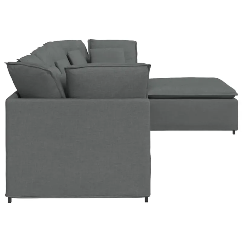 Modulinė sofa su pakoja ir pagalvėlėmis, audinys, tamsiai pilka