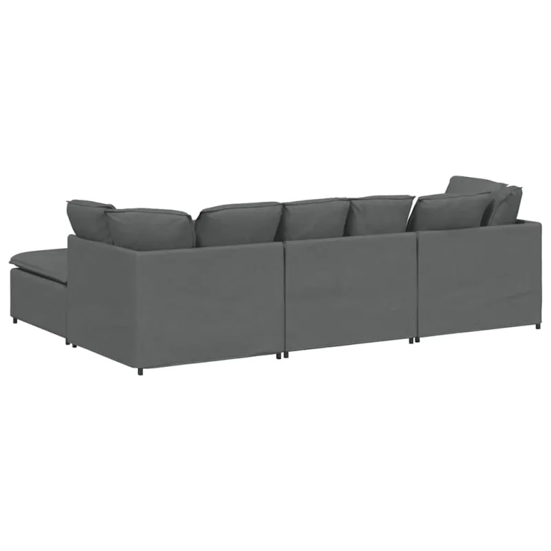 Modulinė sofa su pakoja ir pagalvėlėmis, audinys, tamsiai pilka
