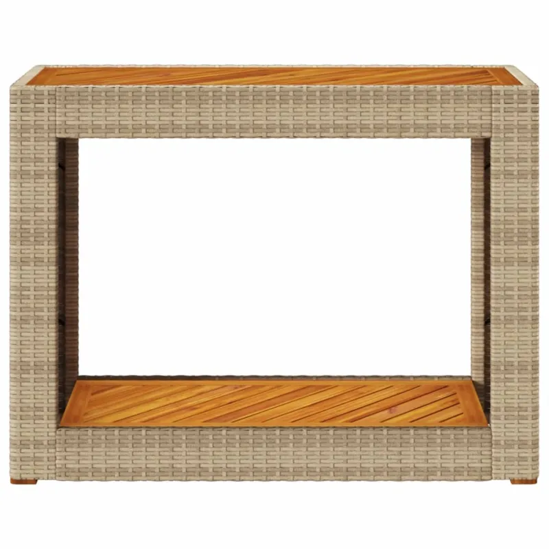 Pöytä puisella puupinnalla, hiekanvärinen, 100x40x75cm, polyrattana