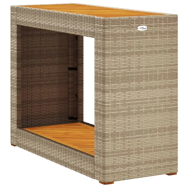 Pöytä puisella puupinnalla, hiekanvärinen, 100x40x75cm, polyrattana