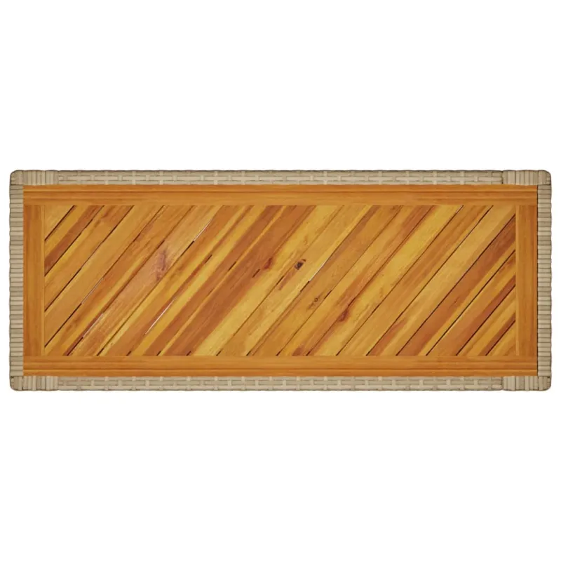 Pöytä puisella puupinnalla, hiekanvärinen, 100x40x75cm, polyrattana