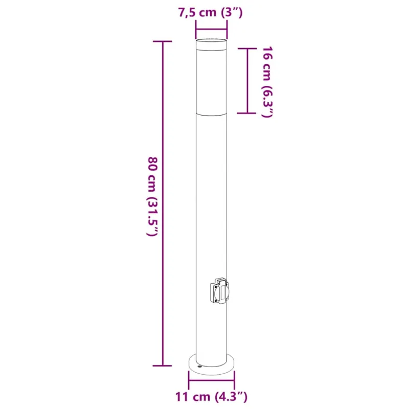 Šviestuvai su išleidimo anga, 3 vnt., 80 cm, nerūdijantis plienas, IP44
