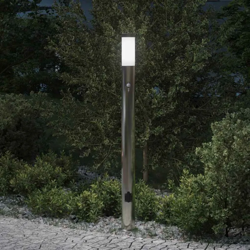 Apsauginis šviestuvas su jutikliu ir lizdu, 110 cm, nerūdijantis plienas, IP44