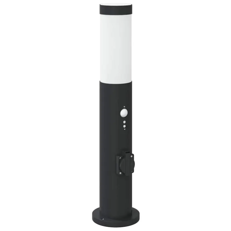 Apšvietimo stulpeliai su jutikliu ir lizdu, 3 vnt., 50 cm, nerūdijantis plienas, IP44