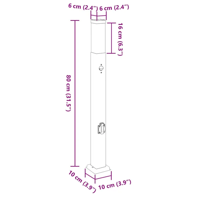 Šviestuvai su jutikliu ir lizdu, 3 vnt., 80 cm, nerūdijantis plienas, IP44