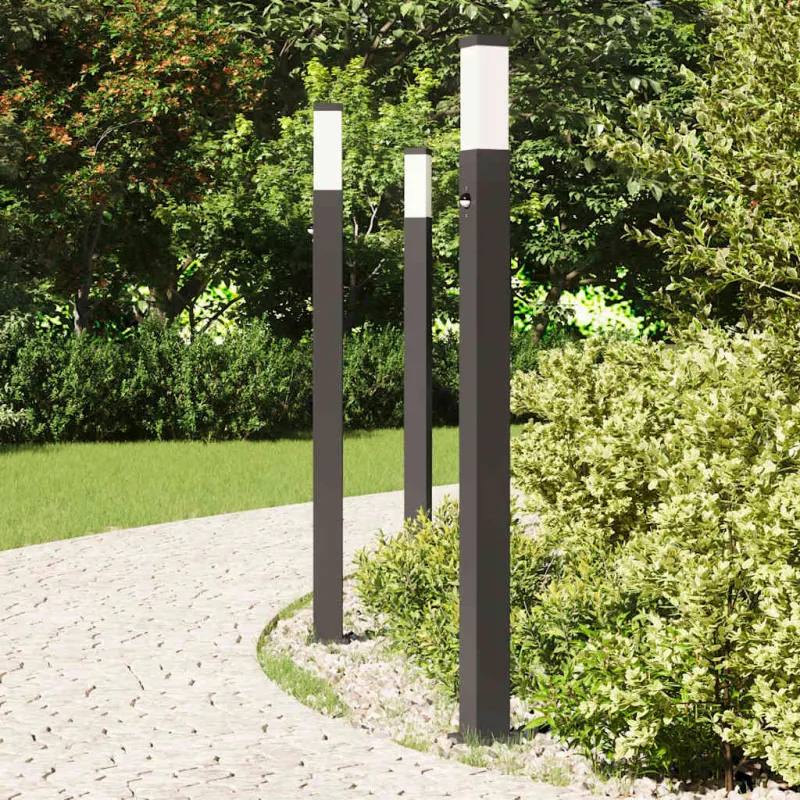 Stulpeliniai šviestuvai su jutikliu, 3 vnt., 110 cm, juodi, IP44