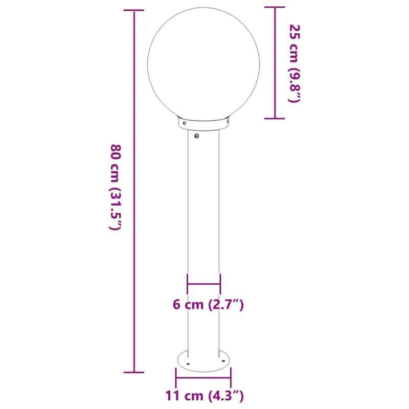 Šviestuvai stulpeliams, 3 vnt., 80 cm, nerūdijantis plienas, IP44