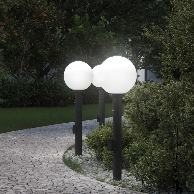 Apšvietimo stulpeliai su jutikliu ir lizdu, 3 vnt., 80 cm, juodi, IP44