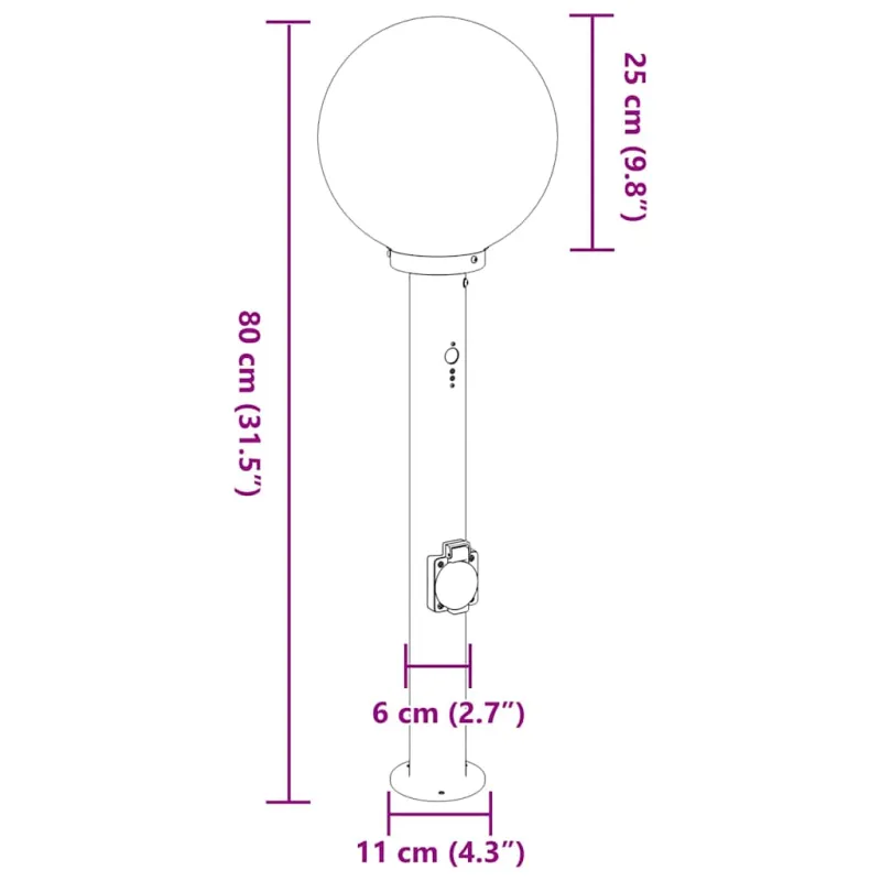 Apšvietimo stulpeliai su jutikliu ir lizdu, 3 vnt., 80 cm, juodi, IP44