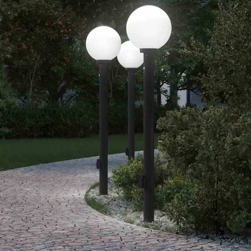 Stulpeliniai šviestuvai su jutikliu ir lizdu, 3 vnt., 120 cm, juodi, IP44