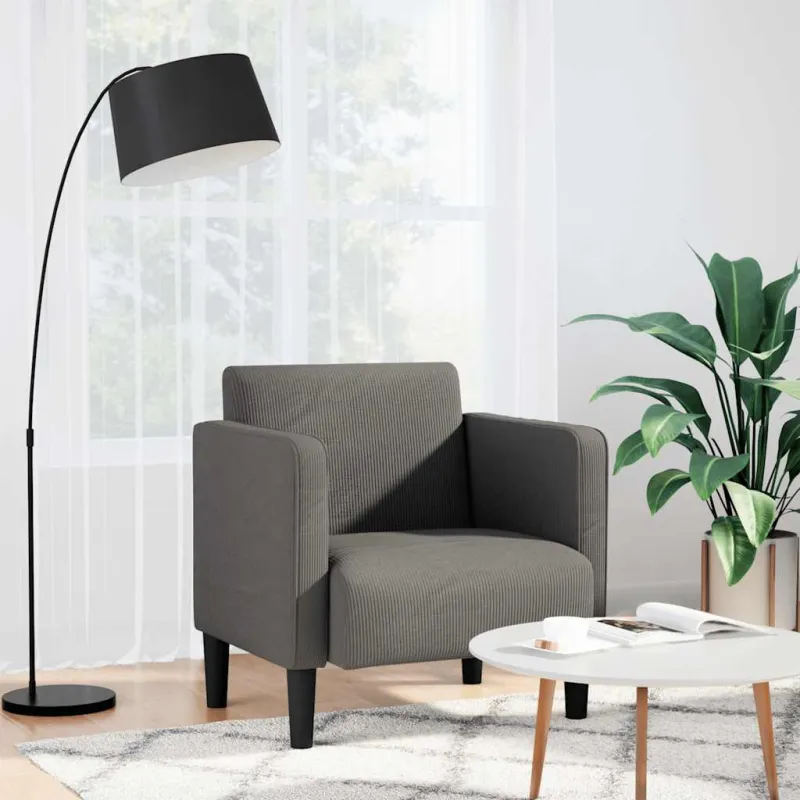 Sofa-kėdė su porankiais, šviesiai pilka, 54 cm, velvetas, audinys