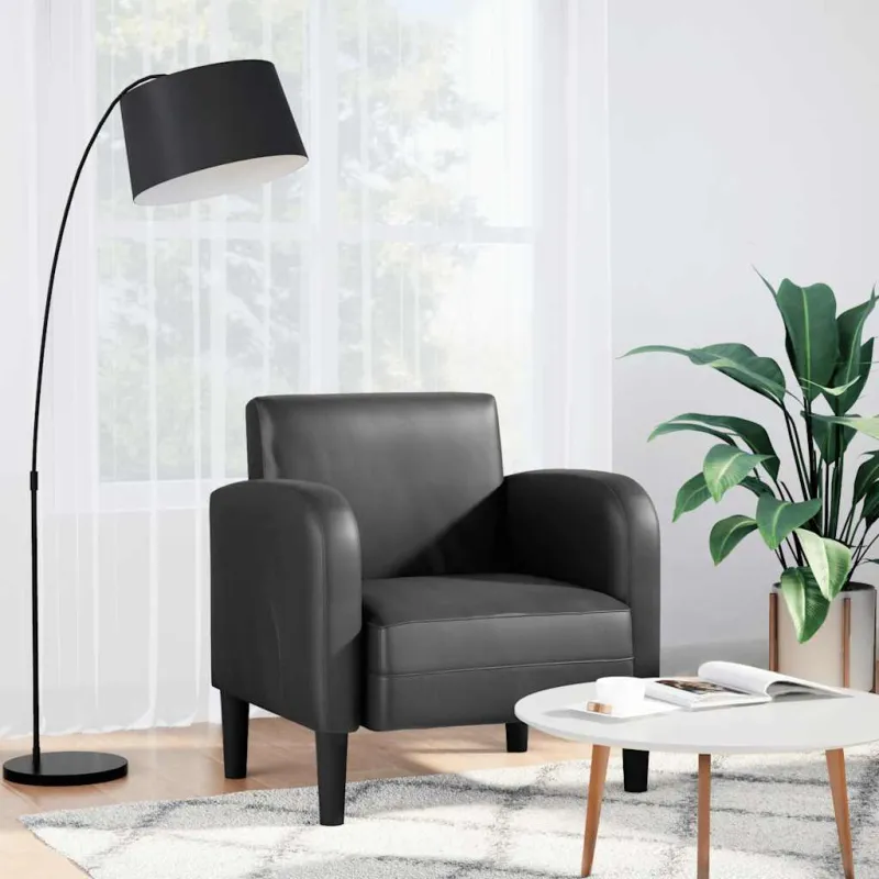 Sofa-kėdė su porankiais, juoda, 54 cm, dirbtinė oda