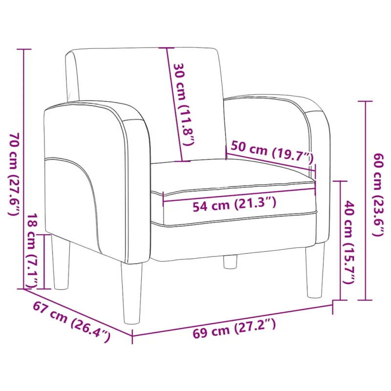 Sofa-kėdė su porankiais, juoda, 54 cm, dirbtinė oda
