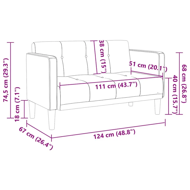 Dvivietė sofa, mėlyna, 111 cm, aksomas