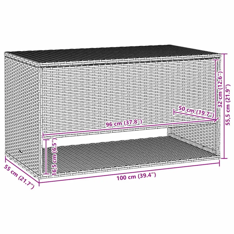 Lauko pagalvėlių dėžė, smėlio spalvos, 100x55x55,5 cm, poliratanas