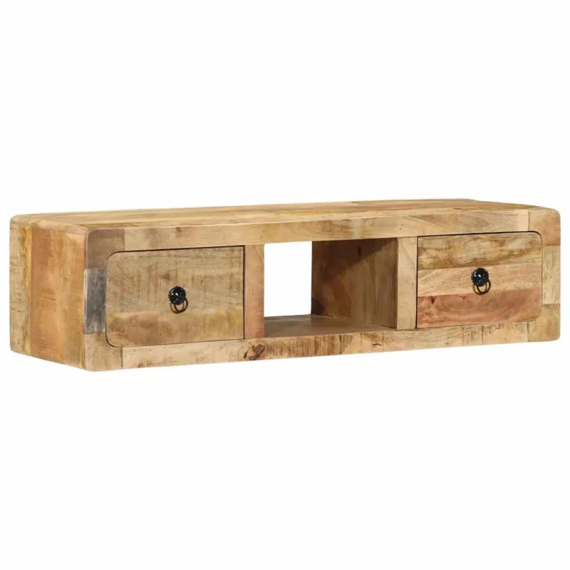 Prie sienos montuojama televizoriaus spintelė, 100x32x25 cm, masyvi mango mediena