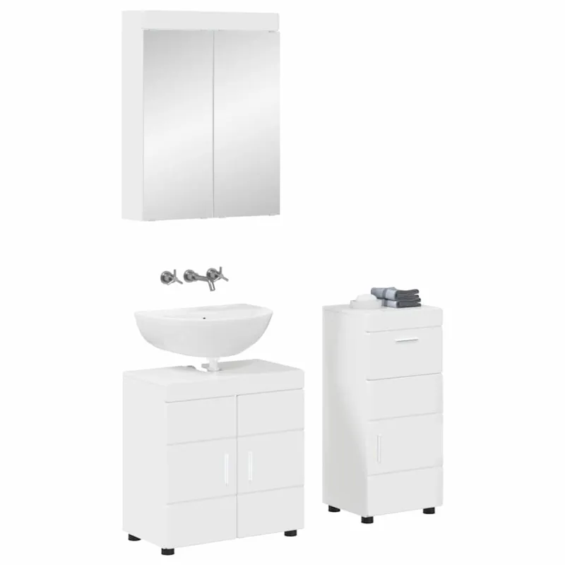 Vonios baldų rinkinys TULUM 3 pcs Aukštai blizganti balta