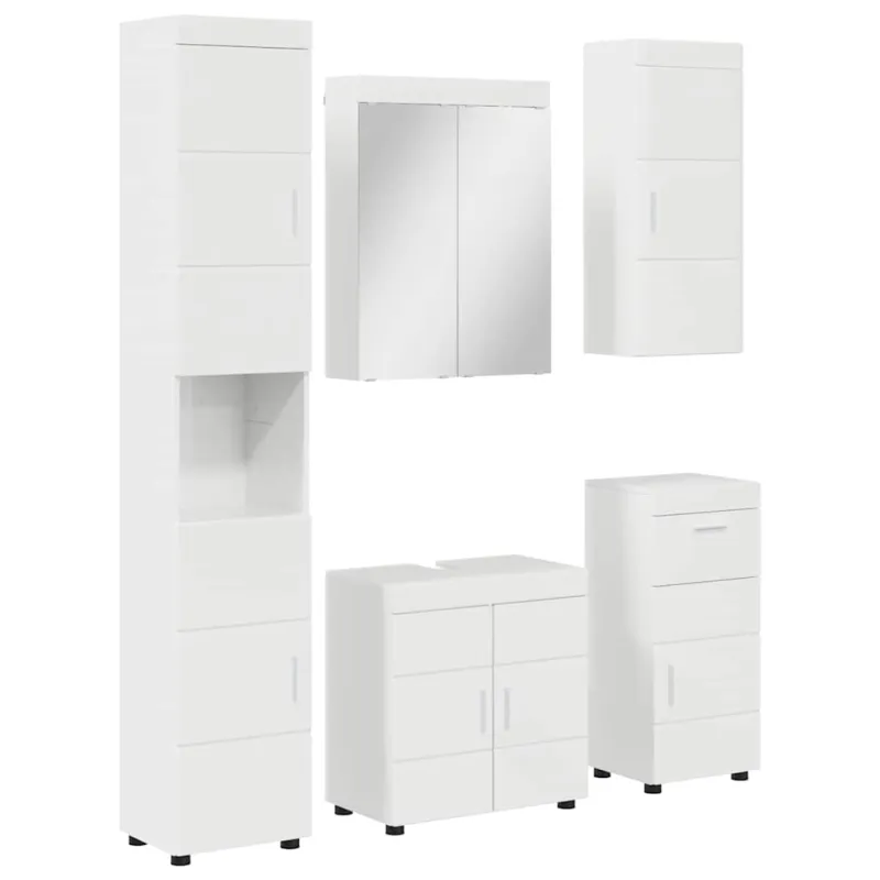 Vonios baldų rinkinys TULUM 5 pcs Aukštai blizganti balta