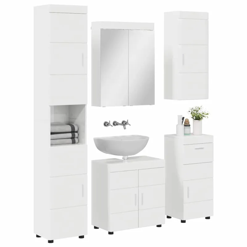 Vonios baldų rinkinys TULUM 5 pcs Aukštai blizganti balta