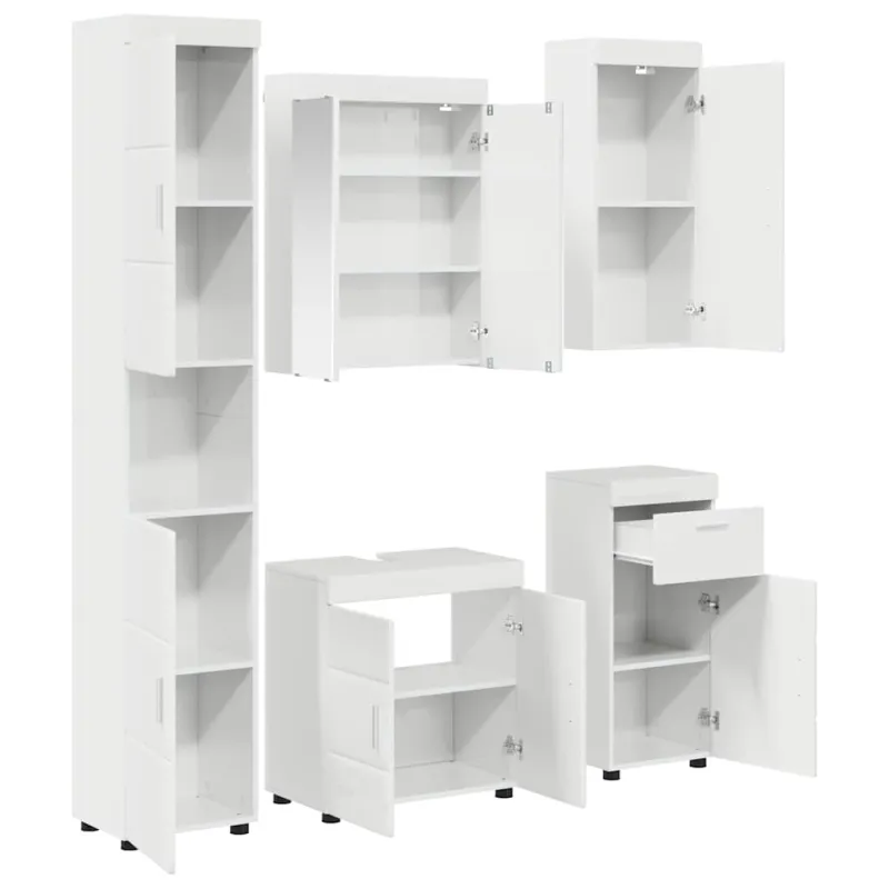 Vonios baldų rinkinys TULUM 5 pcs Aukštai blizganti balta