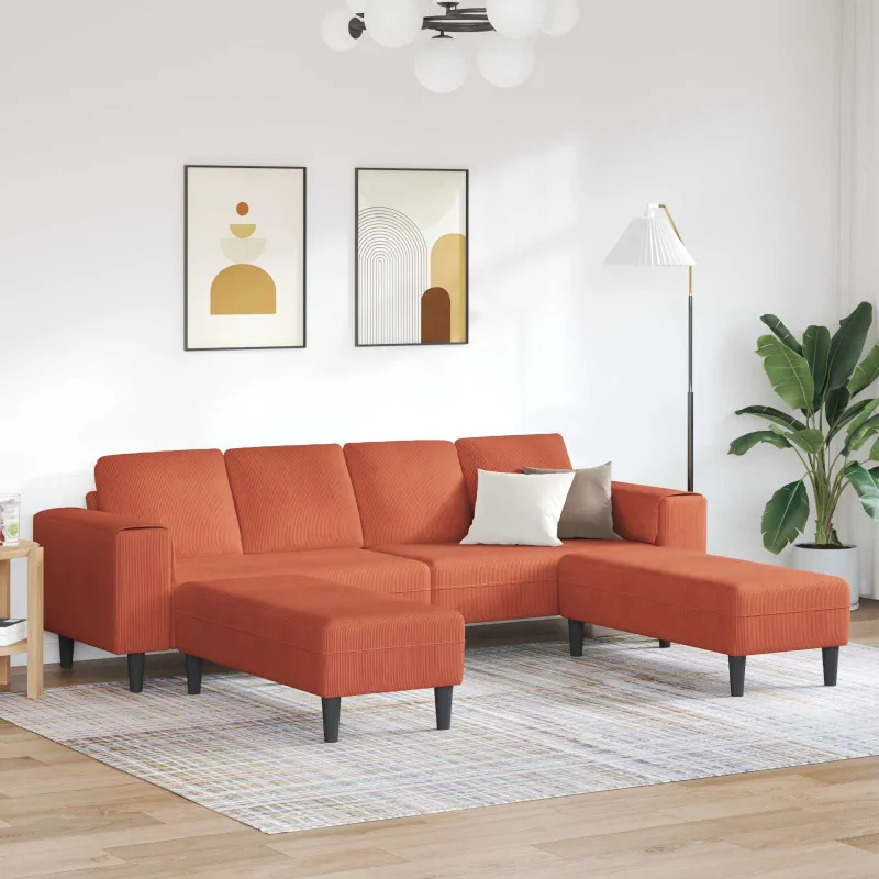 Sofa Raudona oranžinė 250 x 188 x 76 cm Kordūrinis audinys