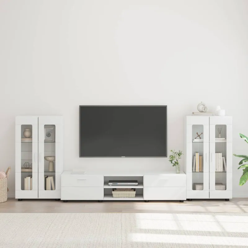 TV spintelių komplektas FLORIN 3 pcs Balta Apdirbta mediena