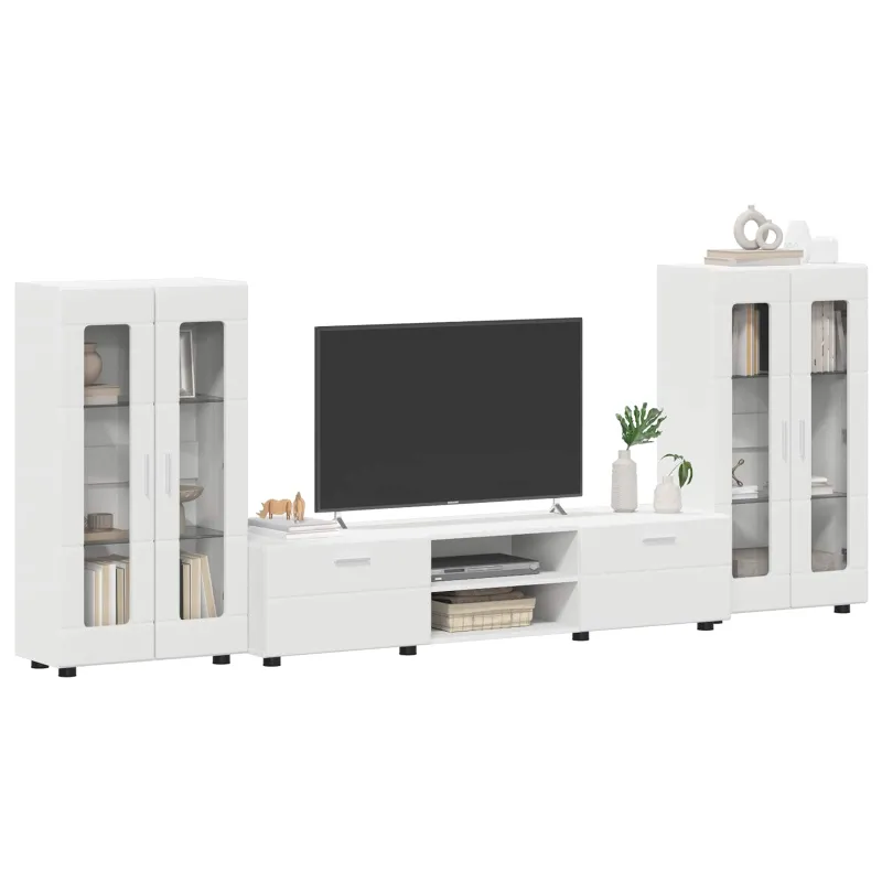 TV spintelių komplektas FLORIN 3 pcs Balta Apdirbta mediena