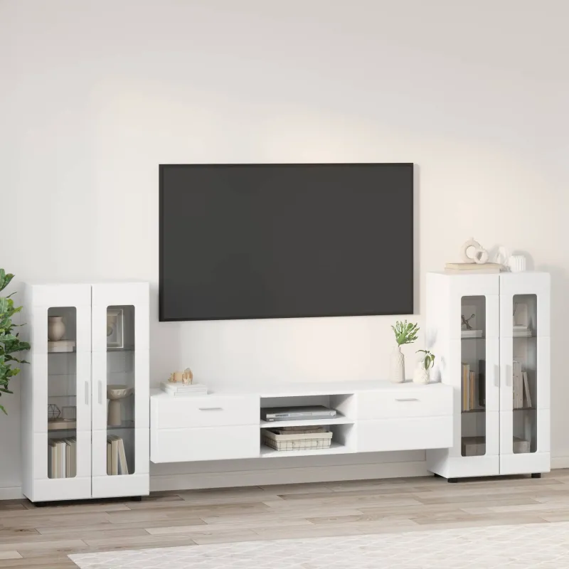 TV spintelių komplektas FLORIN 3 pcs Balta Apdirbta mediena