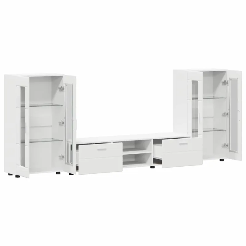 TV spintelių komplektas FLORIN 3 pcs Balta Apdirbta mediena