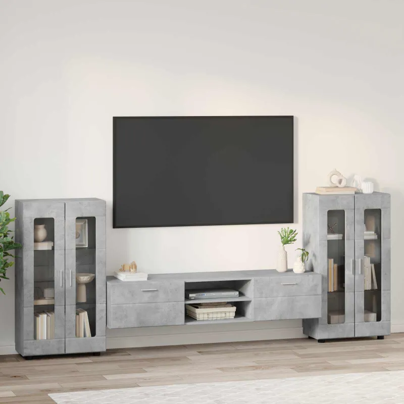 TV spintelių komplektas su stalčių FLORIN 3 pcs Betono pilka